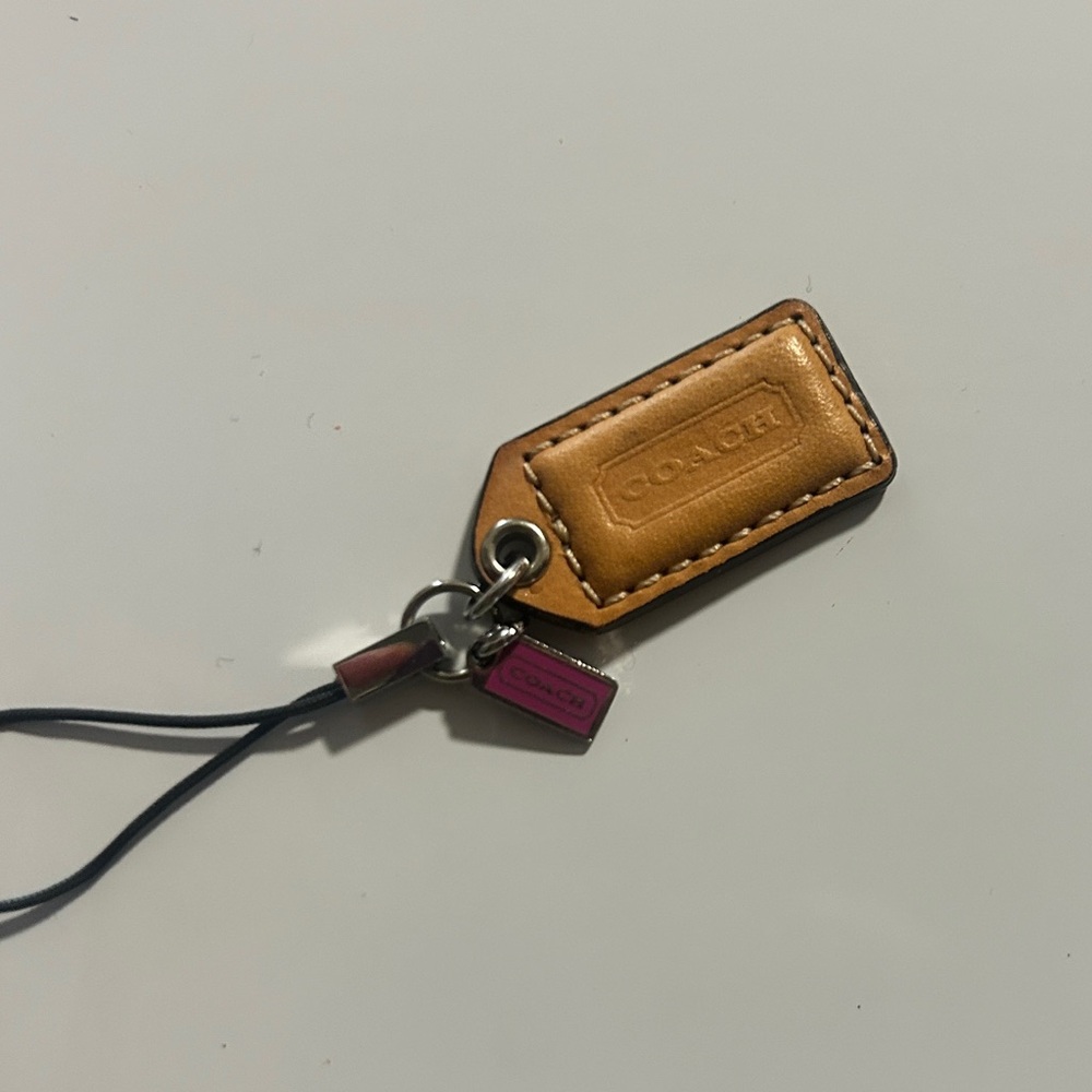Coach Brown Leather Keychain with Mini Coach Pink Tag